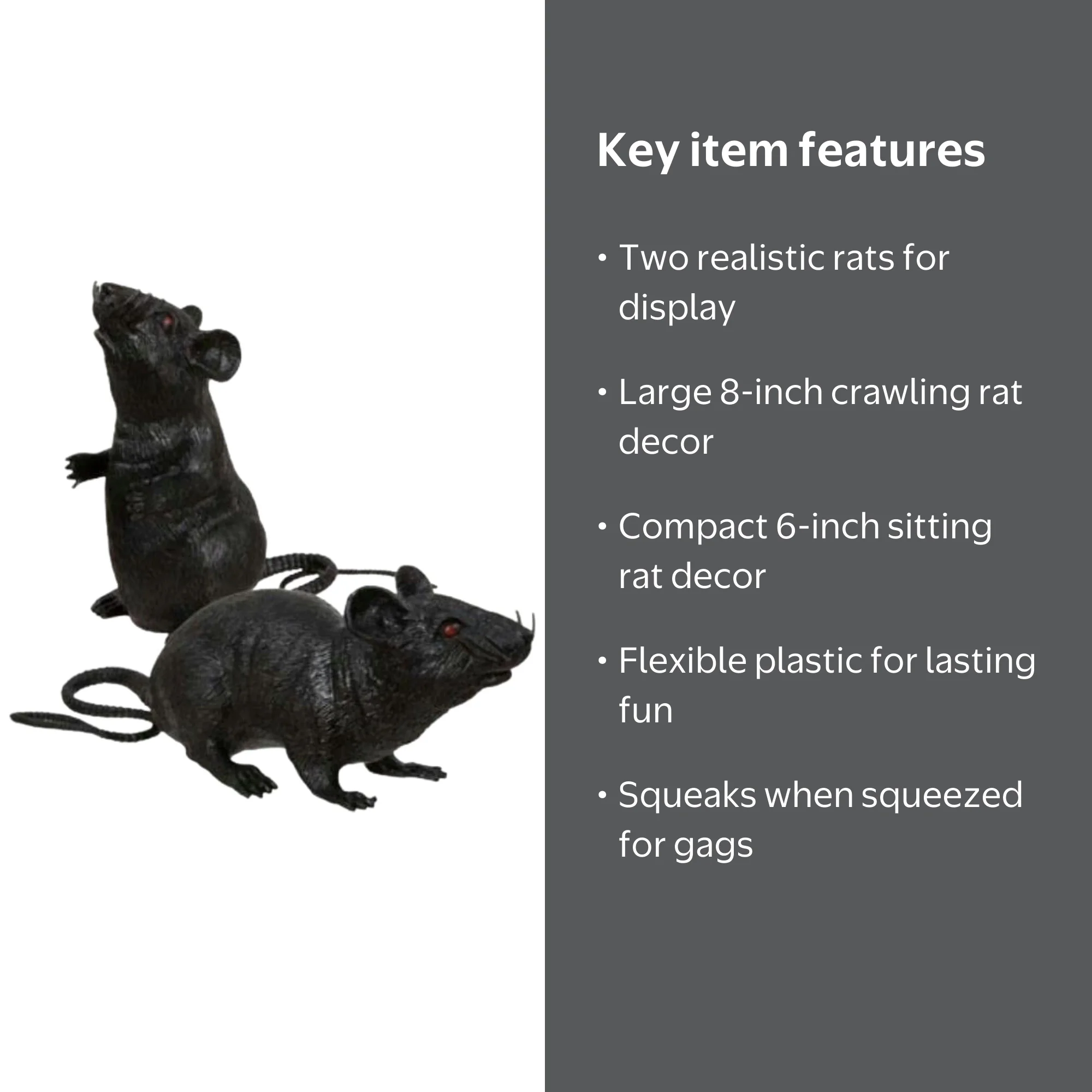 Greenbrier International 2 Black Plastic Squeezable Squeaking Rats