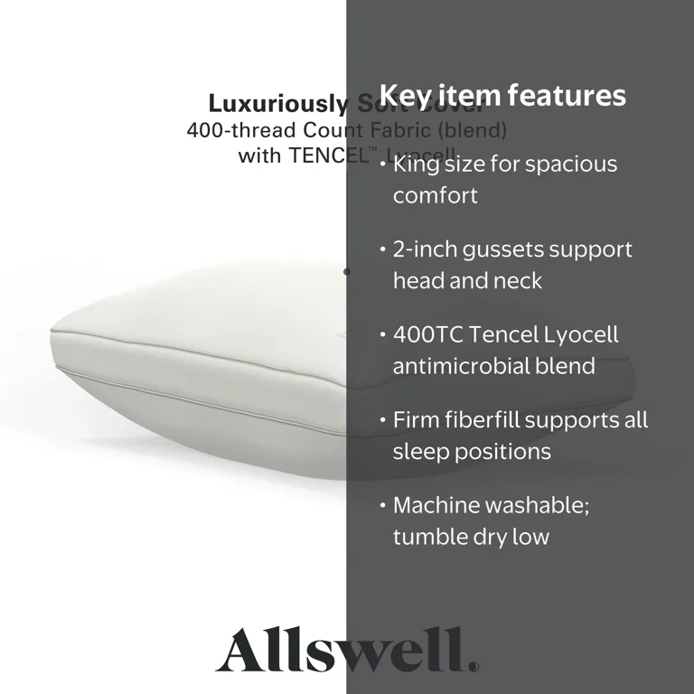 Allswell Down Alternative Pillow King, 400 Thread Count Tencel