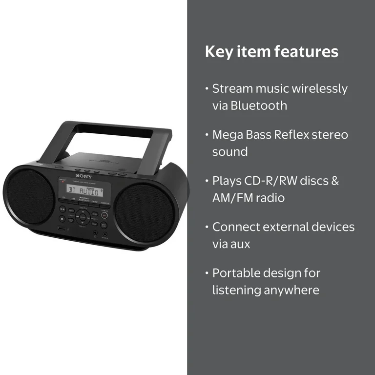 Sony Bluetooth Portable CD Player with AM/FM Radio, Mega Bass