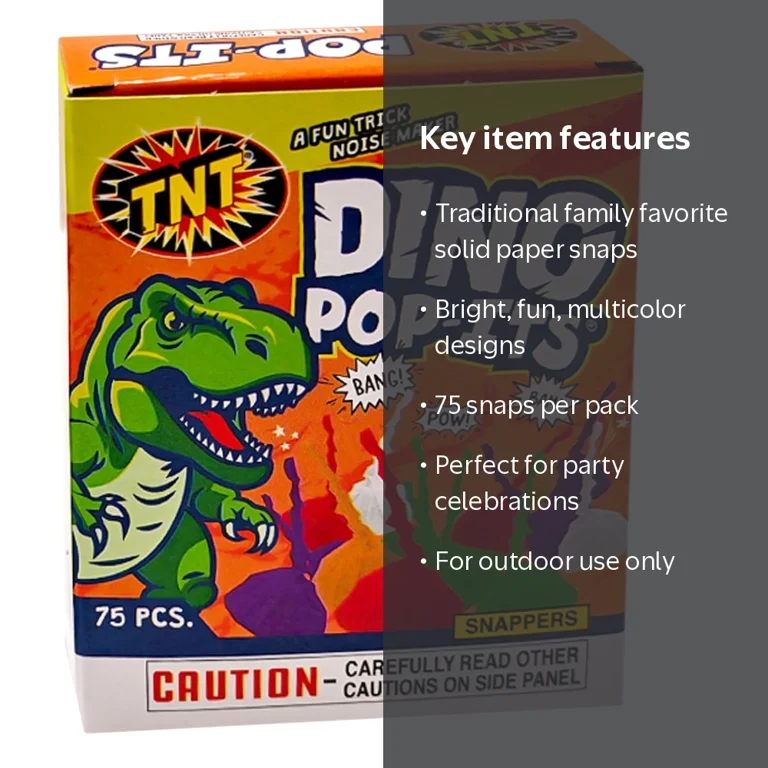 TNT Fireworks Dino Pop-its, Multicolor Party Snaps, 75 Count
