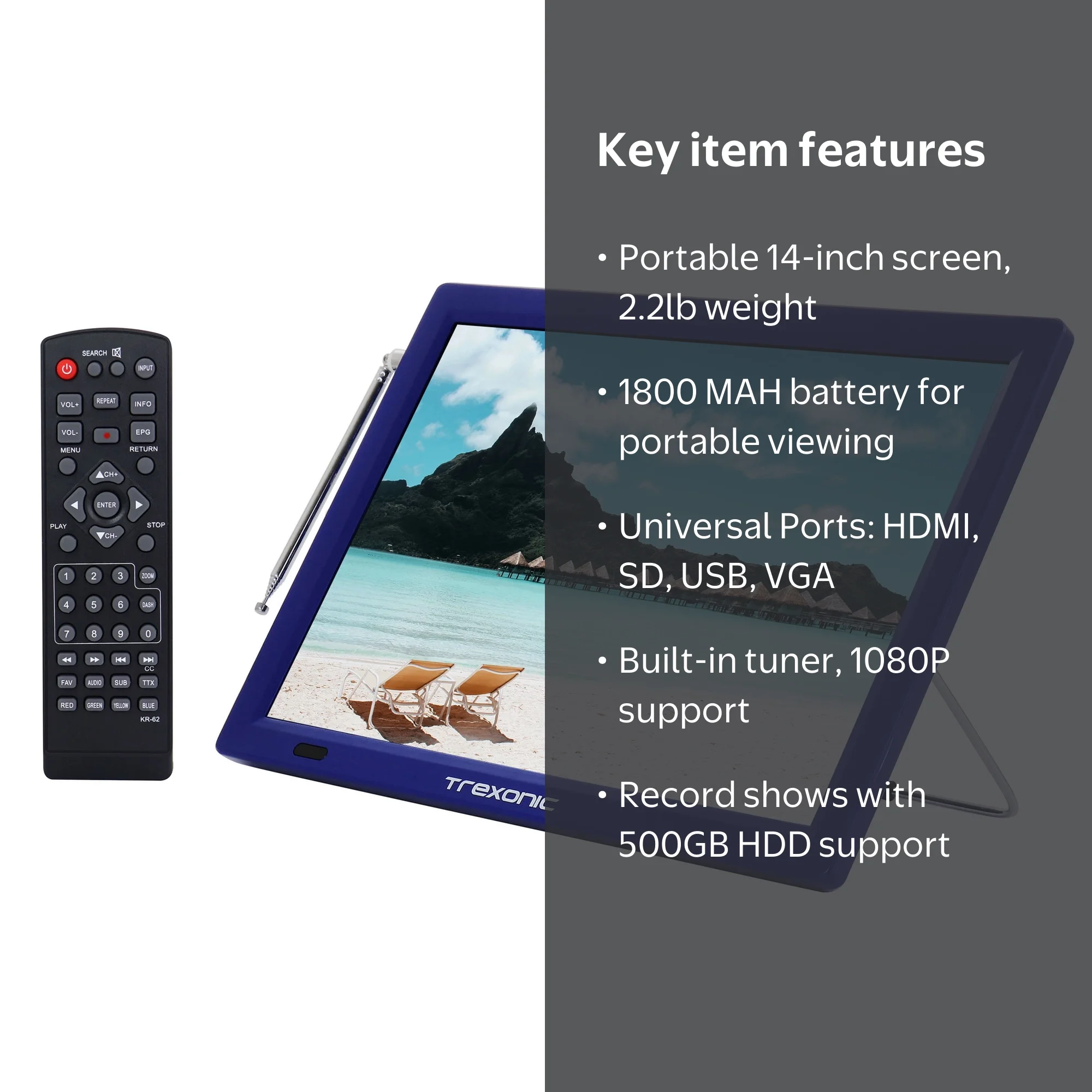 Trexonic Portable 14 Inch LED TV with HDMI, SD/MMC, USB, VGA, AV