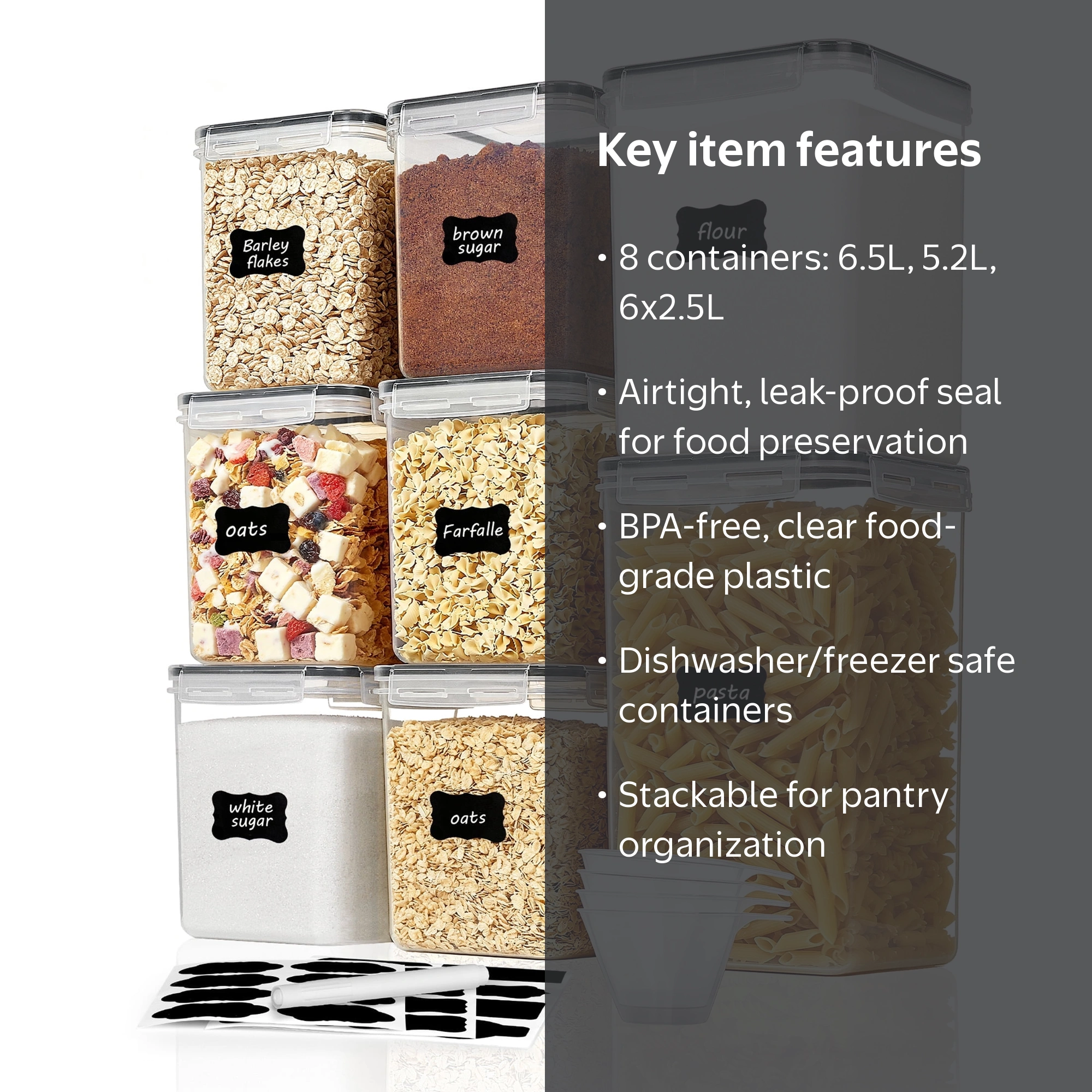Vtopmart Large Airtight Food Storage Containers Set, Flour Sugar