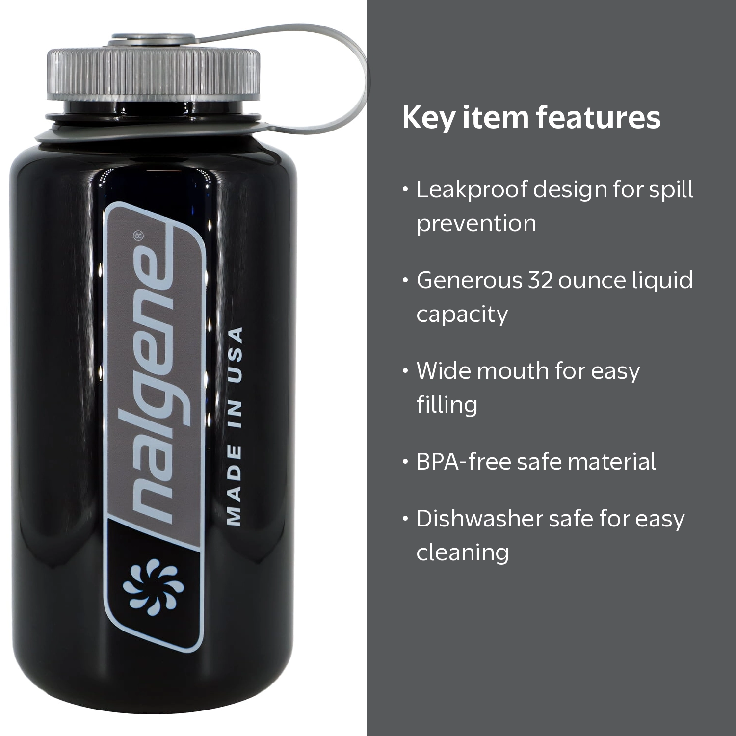 Nalgene, Water Bottle, 32 oz, Sustain Wide Mouth Leakproof