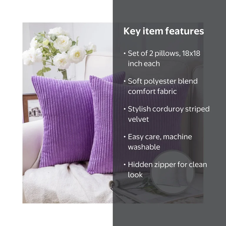 Soft Corduroy Striped Velvet Square Decorative Throw Pillow Cusion