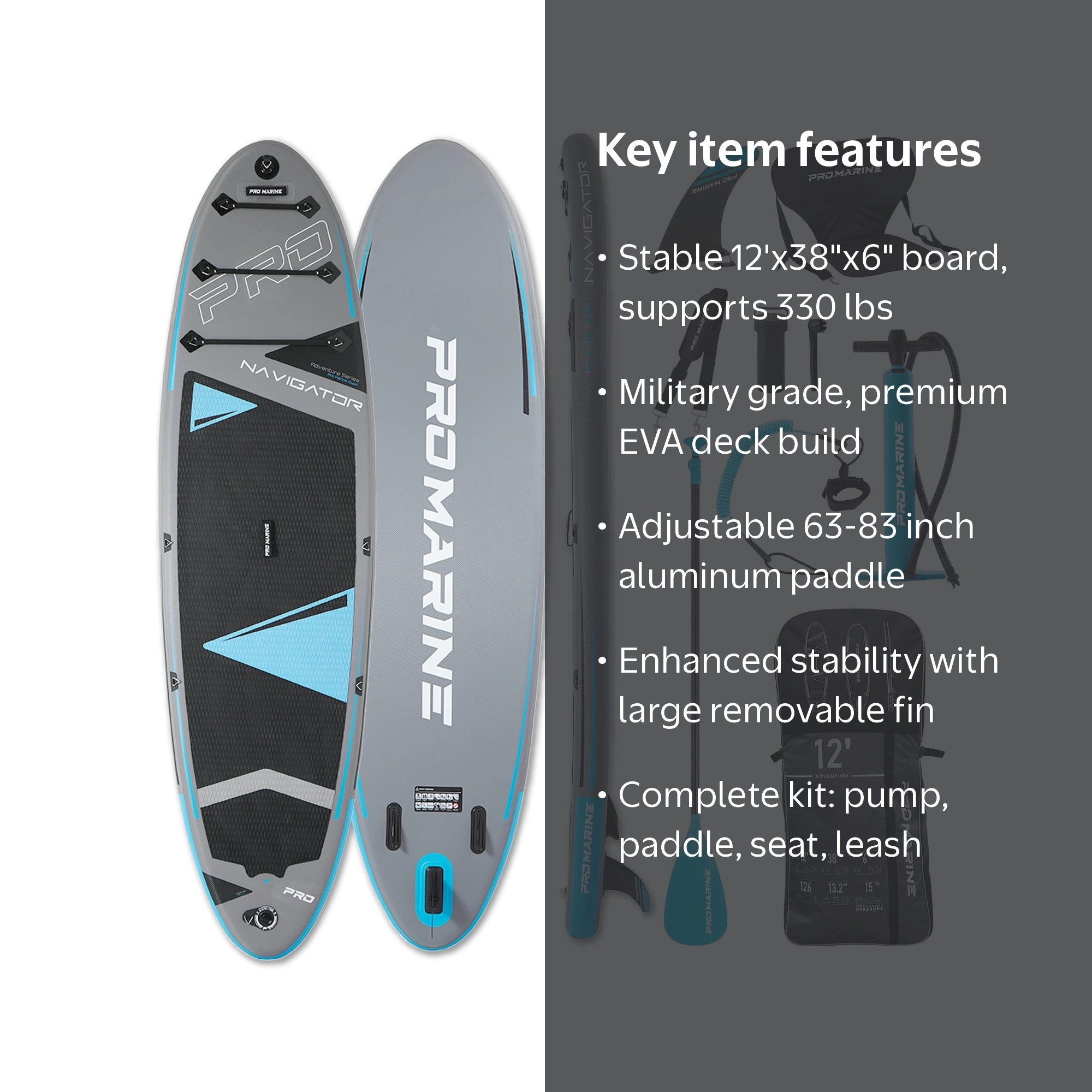 PRO MARINE, Inflatable Stand Up Paddle Board, 12'x 38