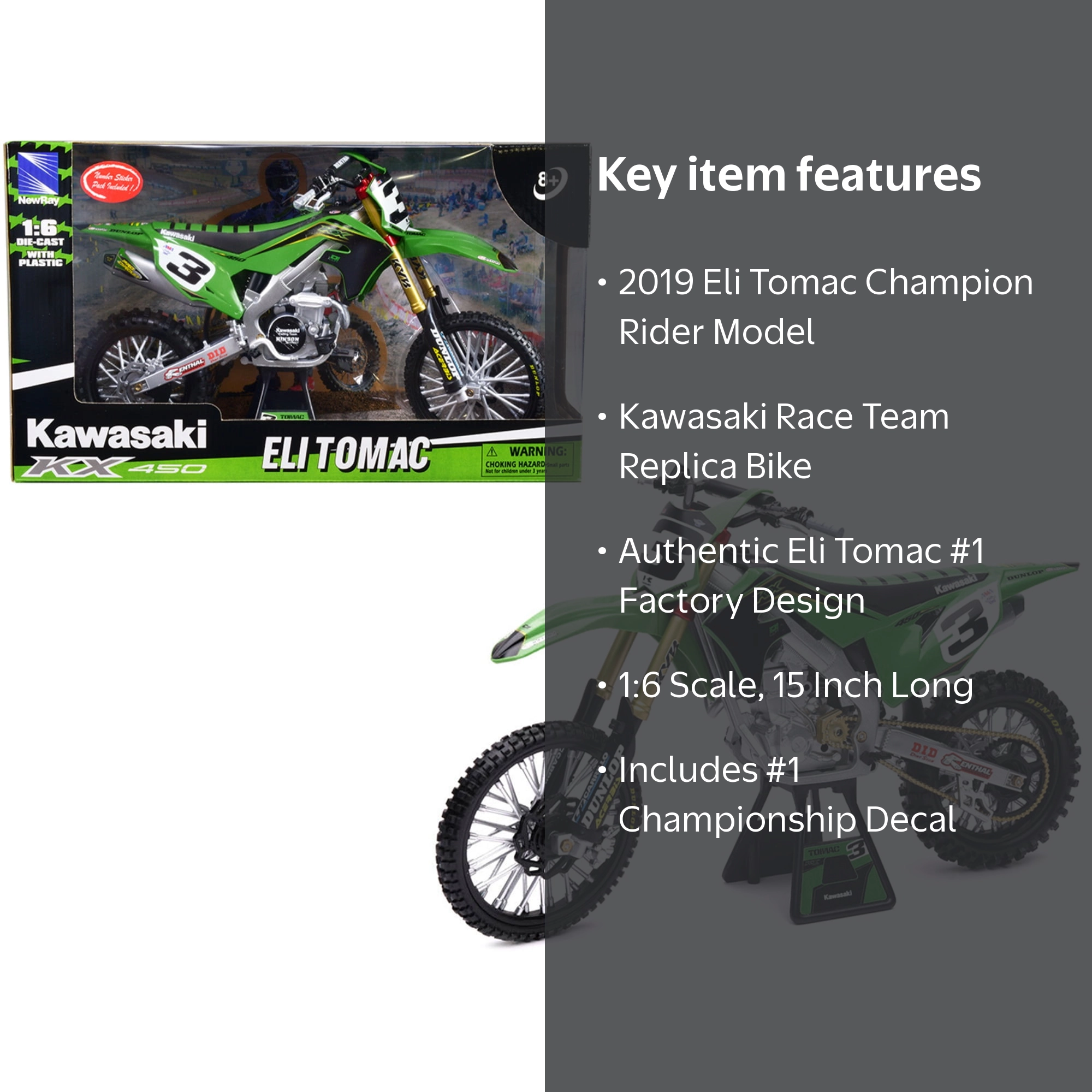 New Ray Toys 1:6 Kawasaki Race Team Bike 2019 Eli Tomac Green