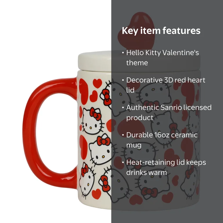 Sanrio Hello Kitty Ceramic Lidded Coffee/Tea Mug, 16 Oz