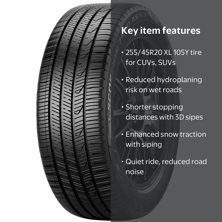 Pirelli, All Season SUV Tire, 255/45R20 XL, Water Hydroplaning