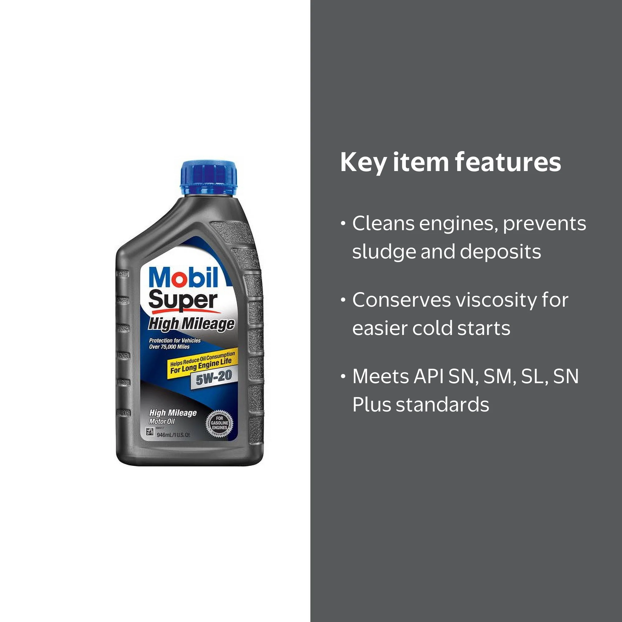 Mobil Super High Mileage Synthetic Blend Motor Oil 5W-20, 1 Quart