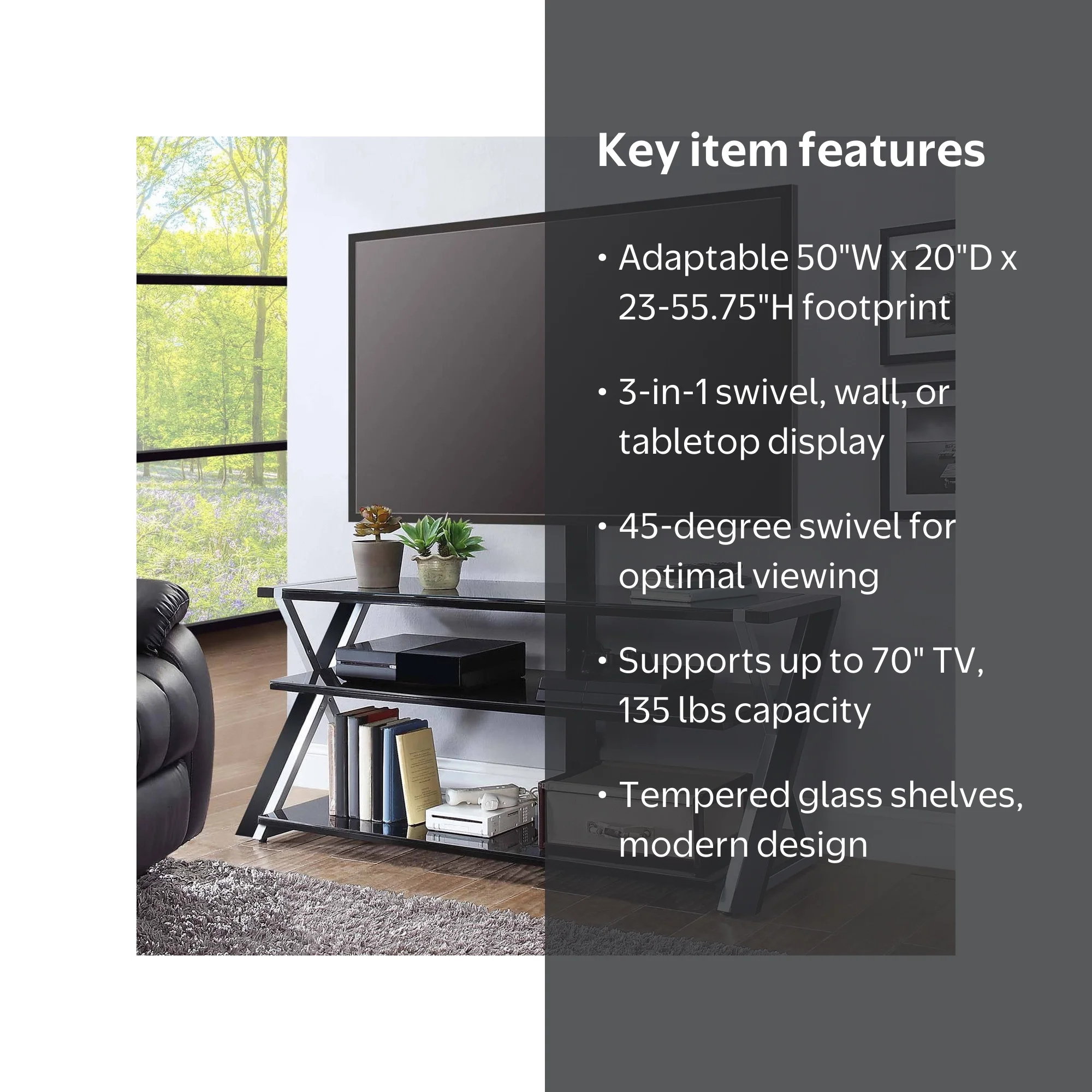 ヒカリエピ Whalen Xavier 3-in-1 Versatile TV Stand with Swivel, Wall-Mounted
