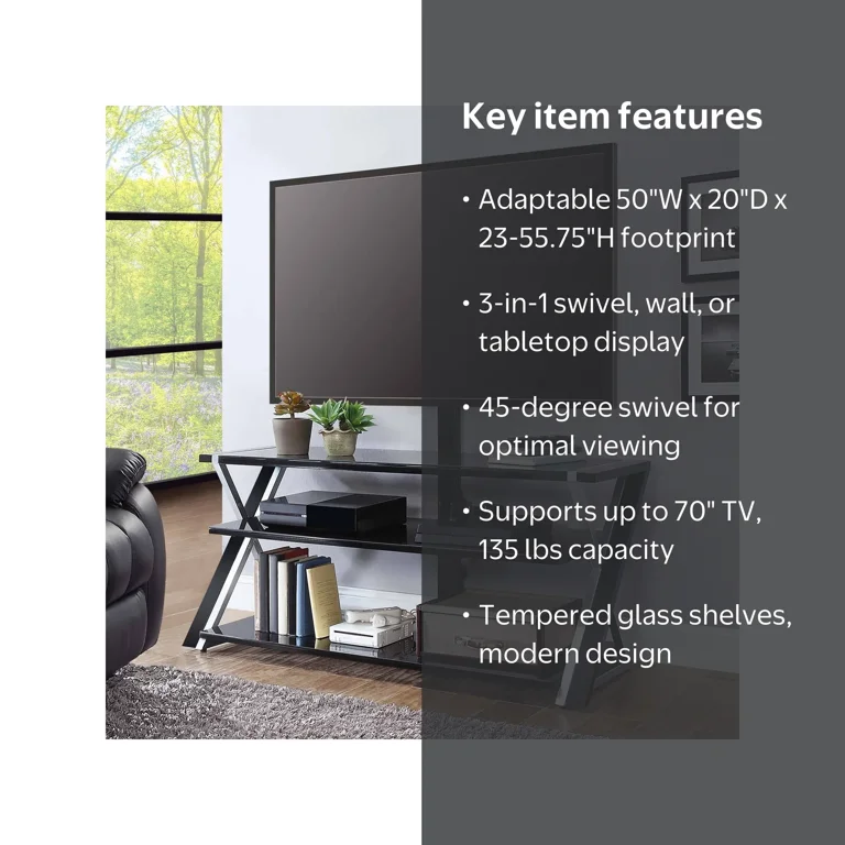 Whalen Xavier 3-in-1 Versatile TV Stand with Swivel, Wall-Mounted