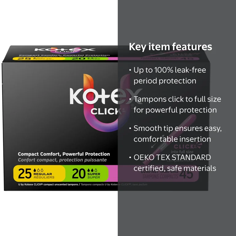 U by Kotex Click Compact Tampons Regular/Super, Unscented, 45
