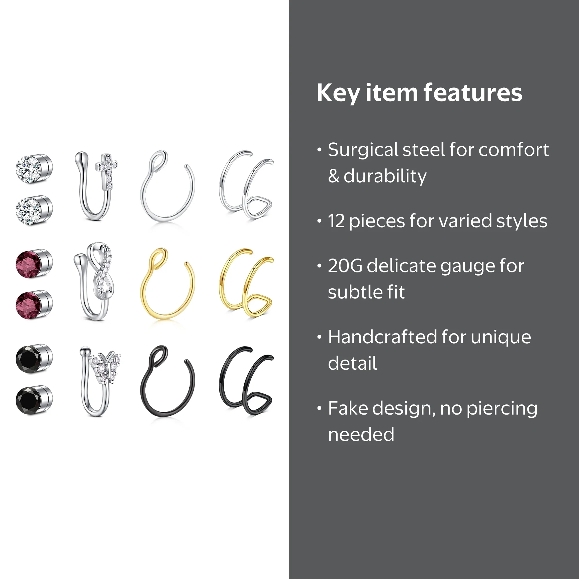 Briana Williams, Nose Hoop CZ Surgical Steel 20G Fake Nose