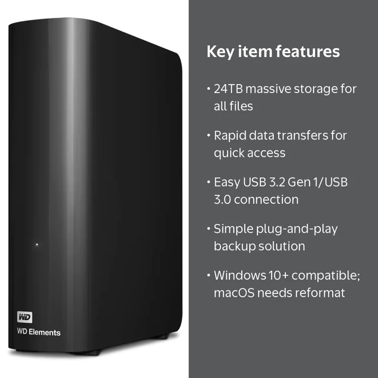 Western Digital 24TB WD Elements Desktop, External Hard Drive HDD