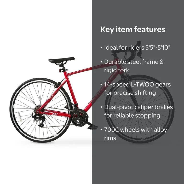 Concord 700C Alaris 2x7 Speed Road Bike, Red, Size Medium, Fits
