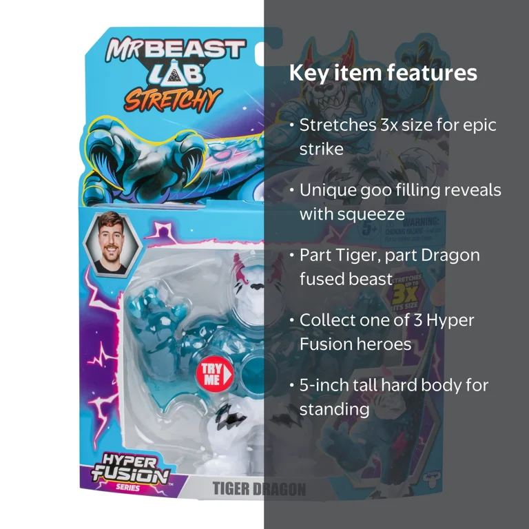 MRBEAST LAB, Hyper Fusion Stretchy Hero, 5 Inch, Tiger Dragon