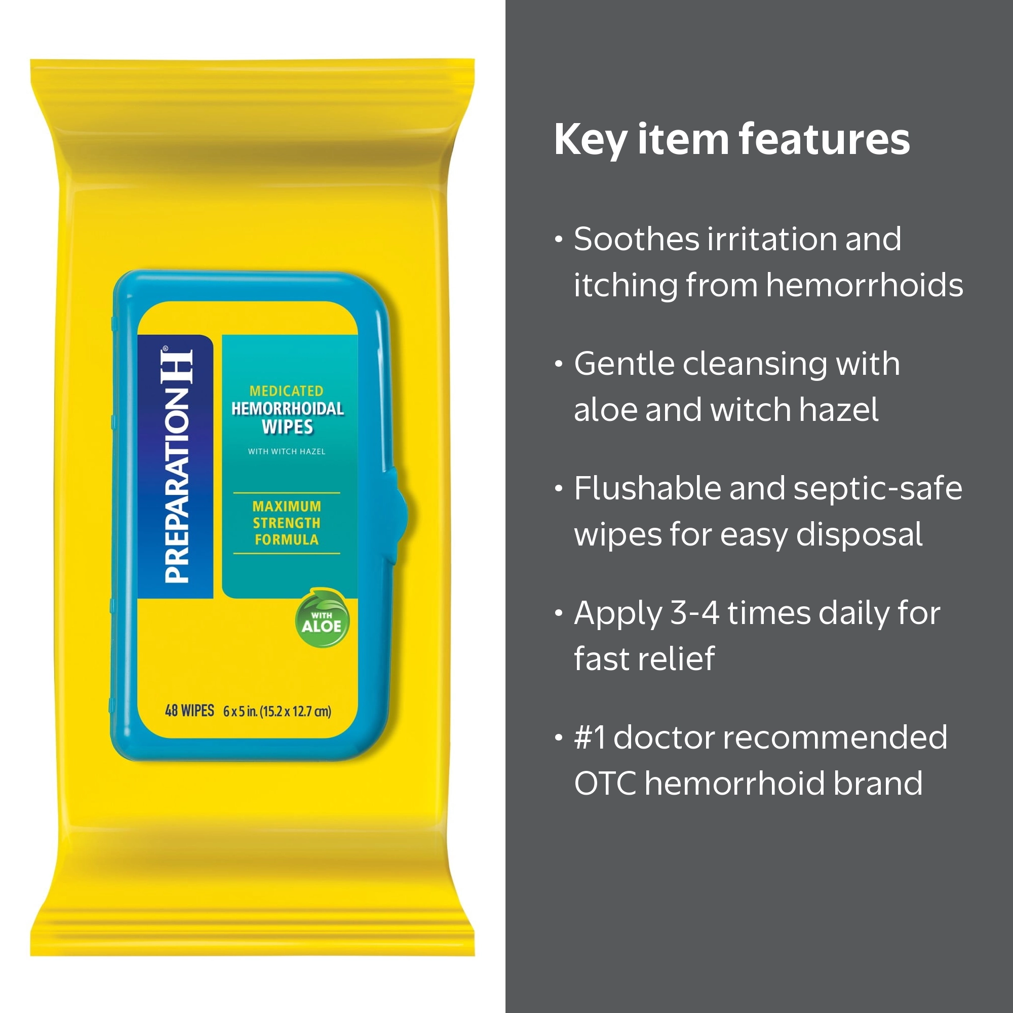 Preparation H Hemorrhoid Flushable Wipes with Witch Hazel for Skin