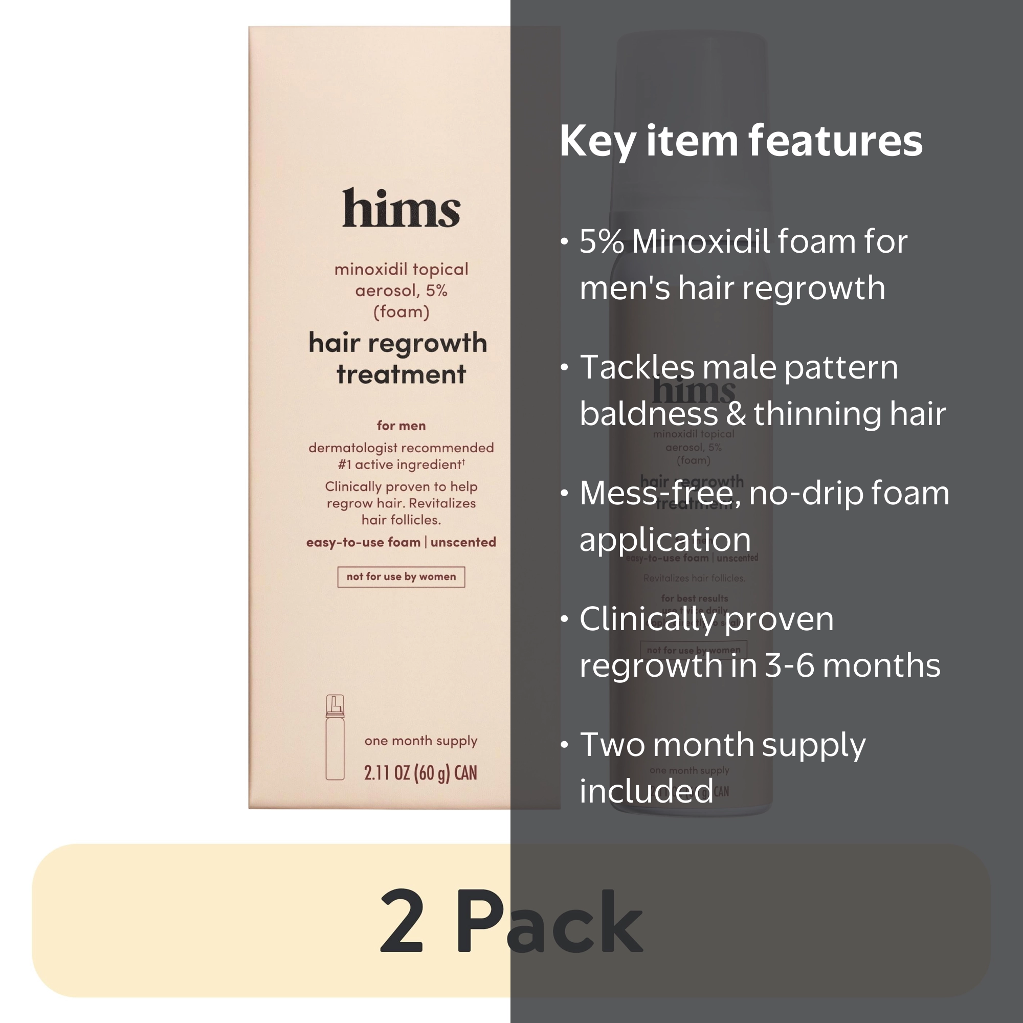 2 pack) hims Extra Strength Hair Regrowth Treatment for Men with 5
