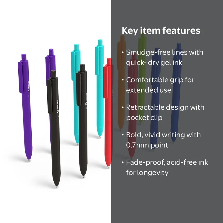 TRU RED Retractable Quick Dry Gel Pens, Med Point 0.7mm, Advanced