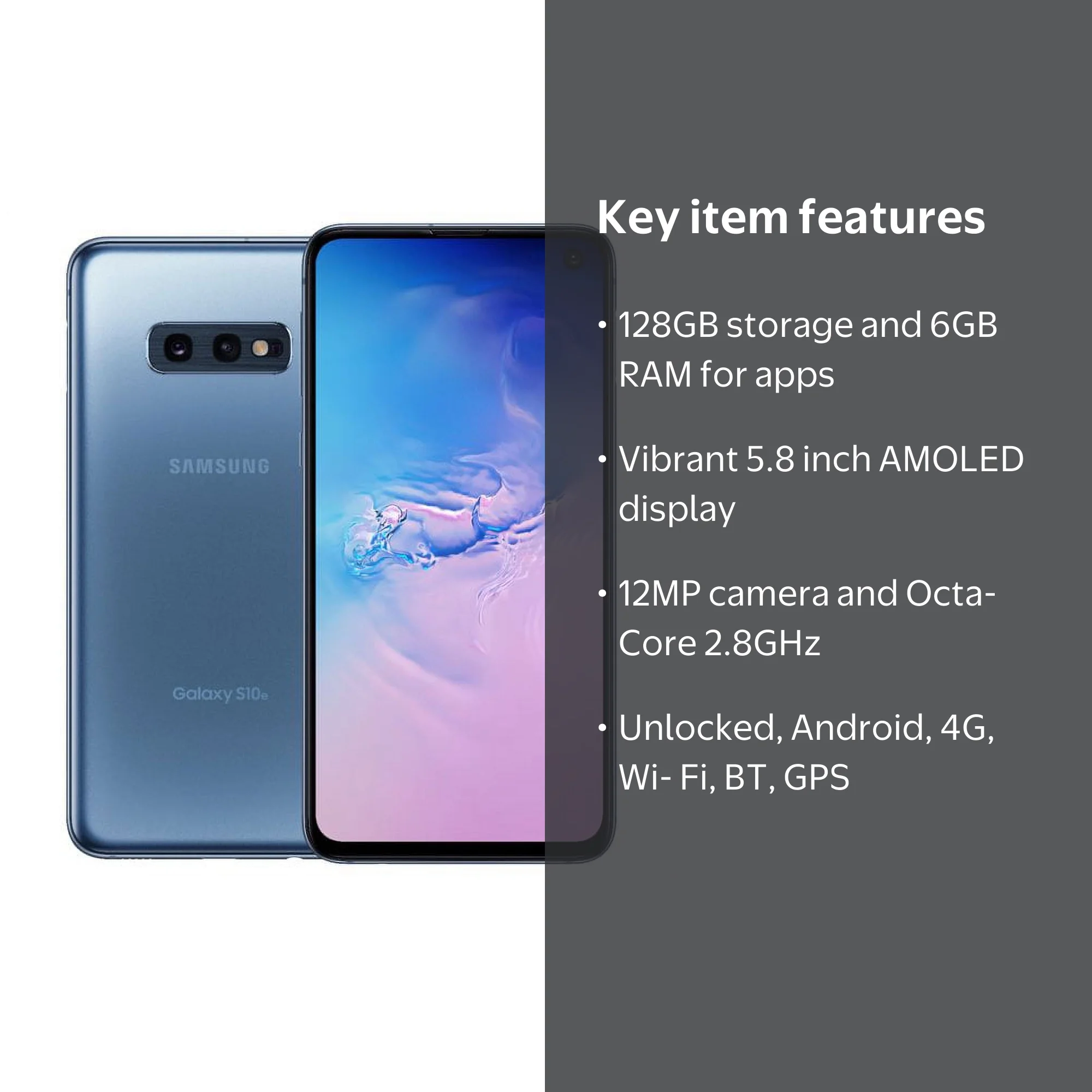 Restored Samsung G970 Galaxy S10e, 128 GB, Prism Blue - Fully