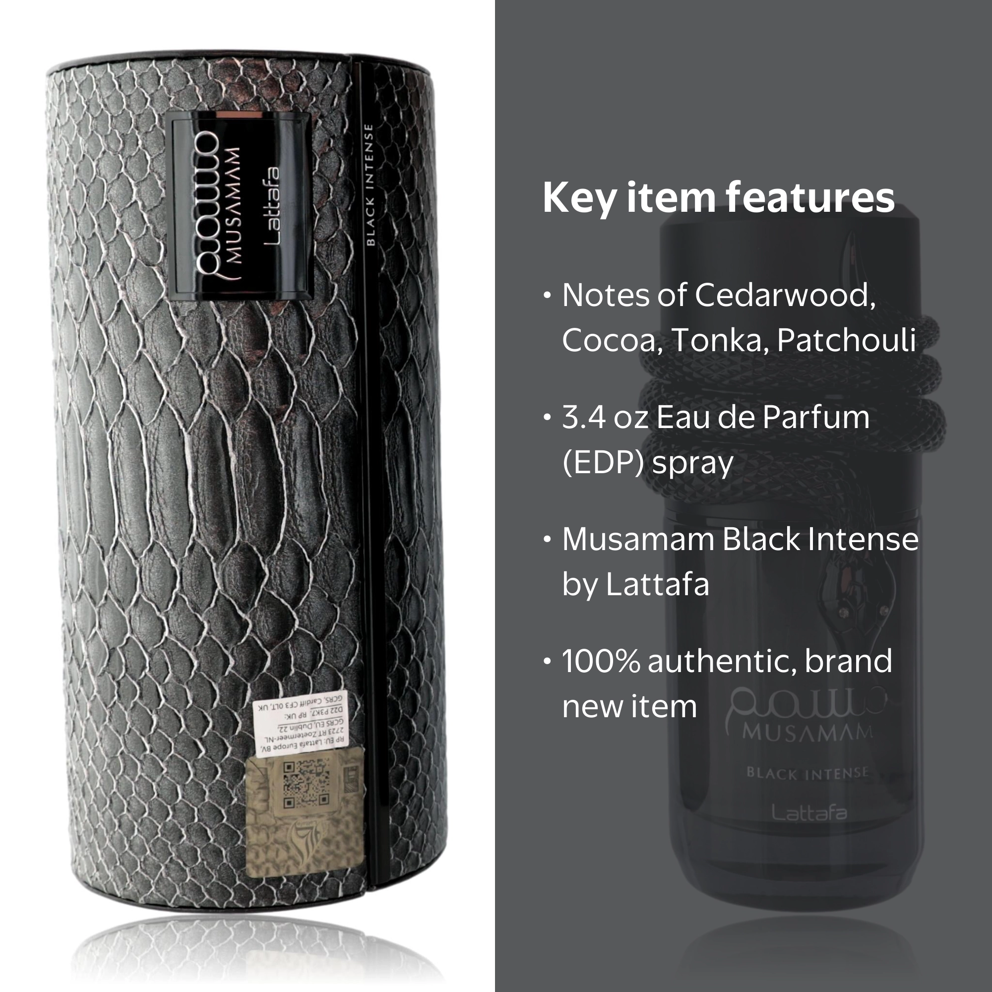 Lattafa, Musamam Black Intense Unisex Eau de Parfum, 3.4 oz