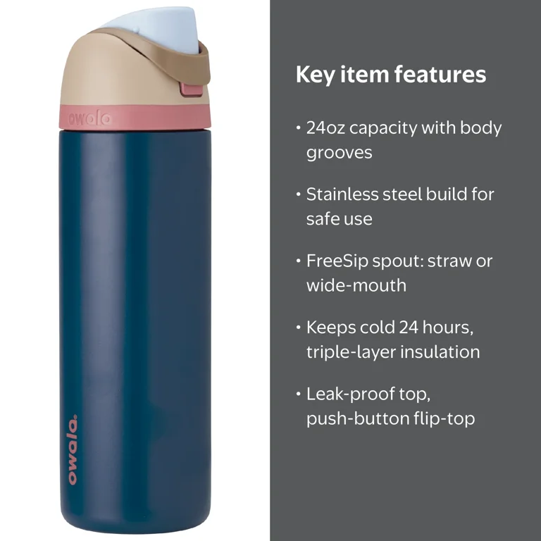 Owala FreeSip Stainless Steel Water Bottle, 24oz, Sleepy Skies