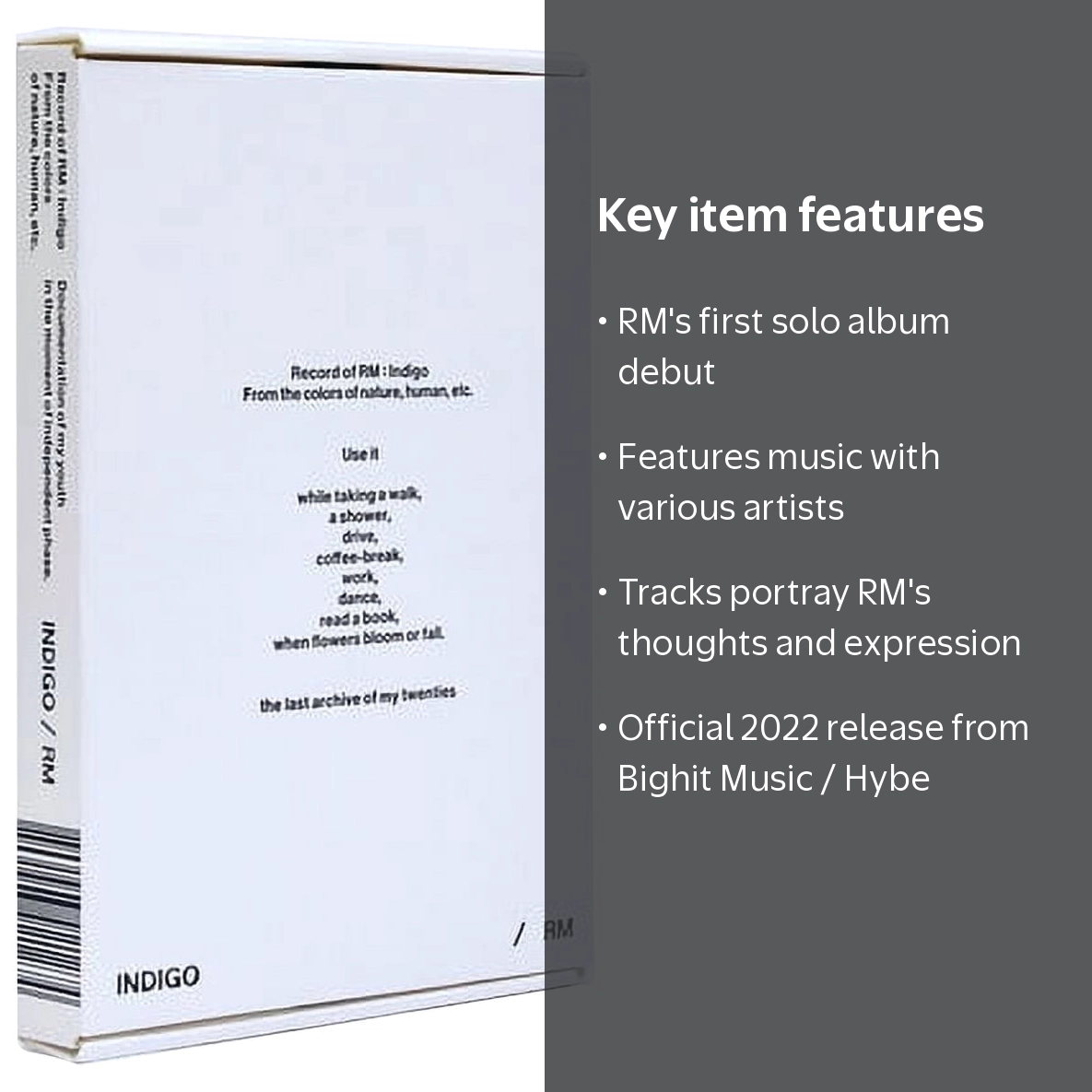 Bighit Music RM (BTS) Indigo Book Edition CD with Booklet & Poster