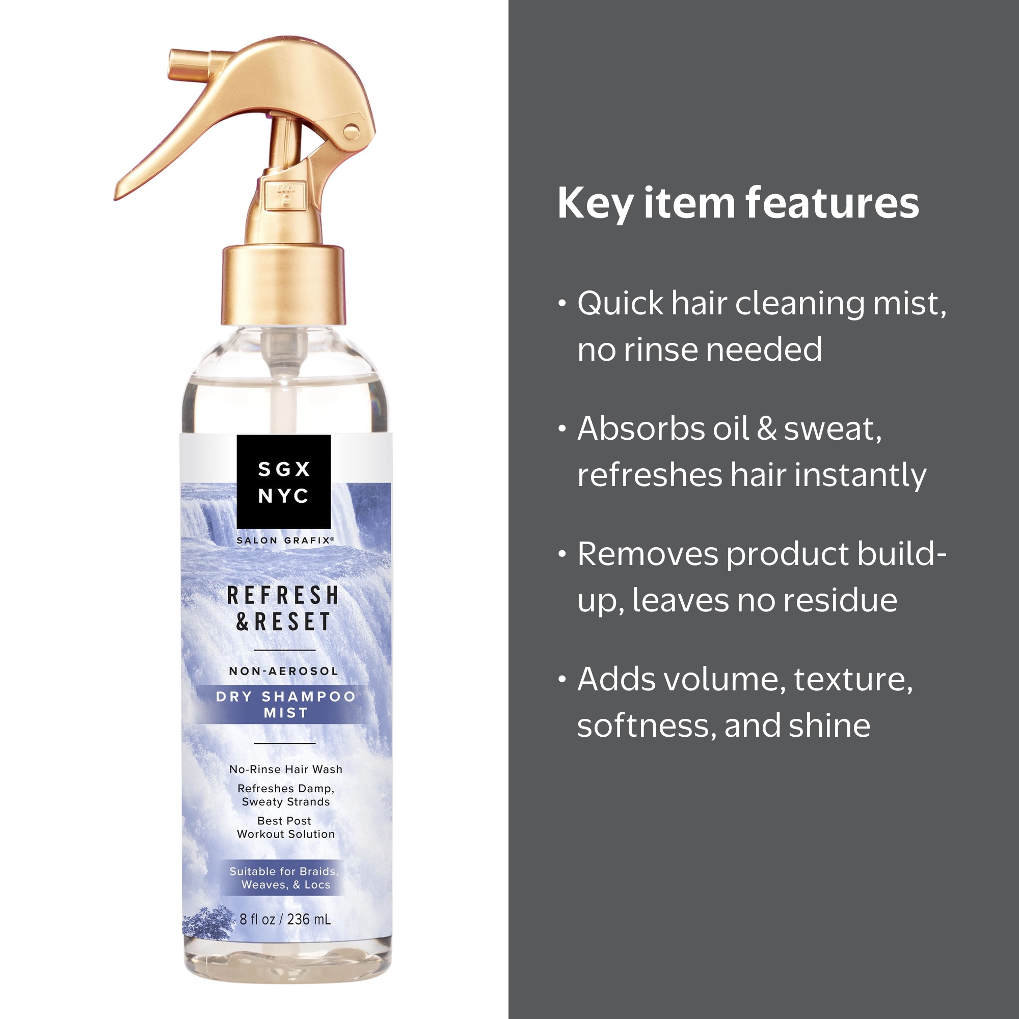 SGX NYC Dry Shampoo Mist, Non-Aerosol, for All Hair Types, 8 oz