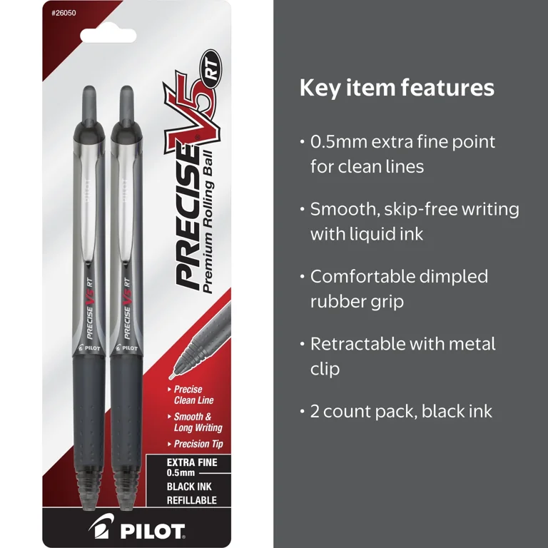 Pilot V5 Retractable Ball Pens, 0.5 mm, Extra Fine Point, 2pk