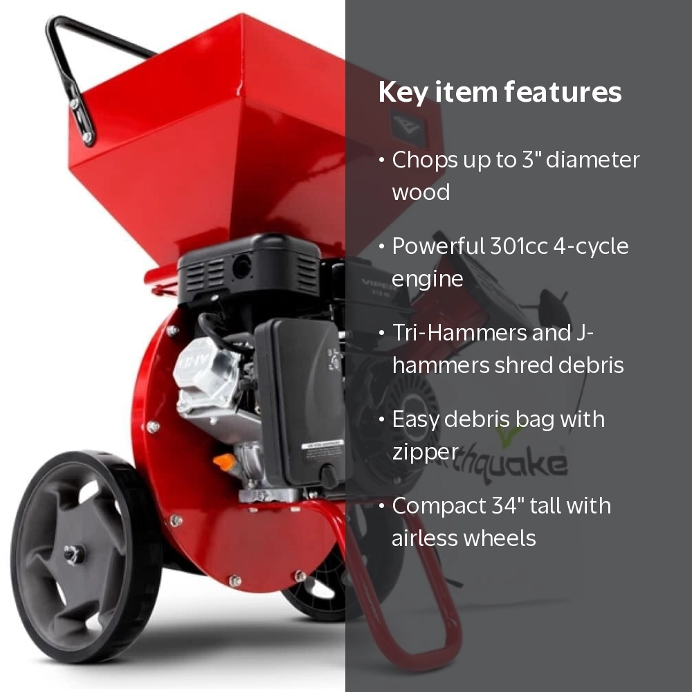 Earthquake K33 Chipper Shredder 33964, Heavy Duty 301cc, Viper