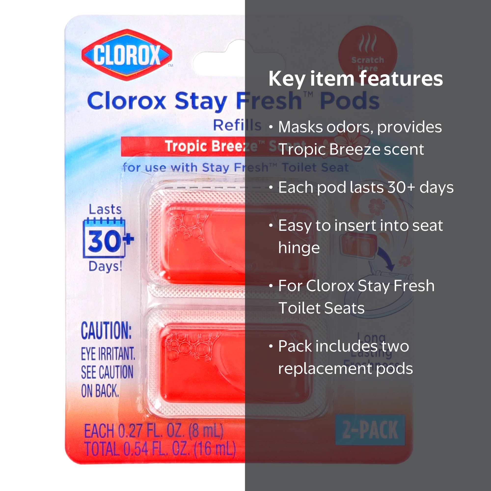 Clorox Stay Fresh Pods Toilet Seat Refills 2-Pack, Tropic Breeze