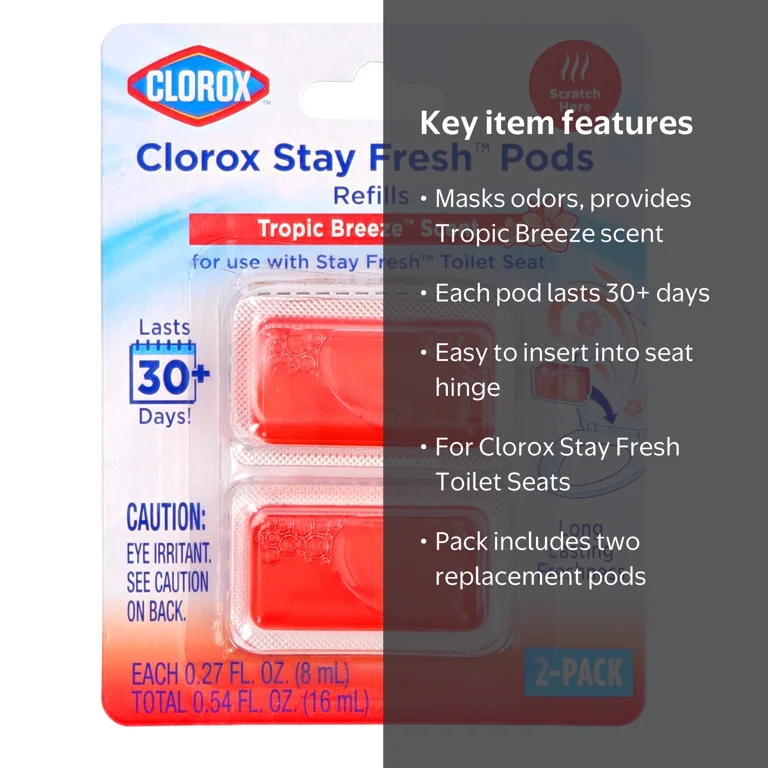 Clorox Stay Fresh Pods Toilet Seat Refills 2-Pack, Tropic Breeze