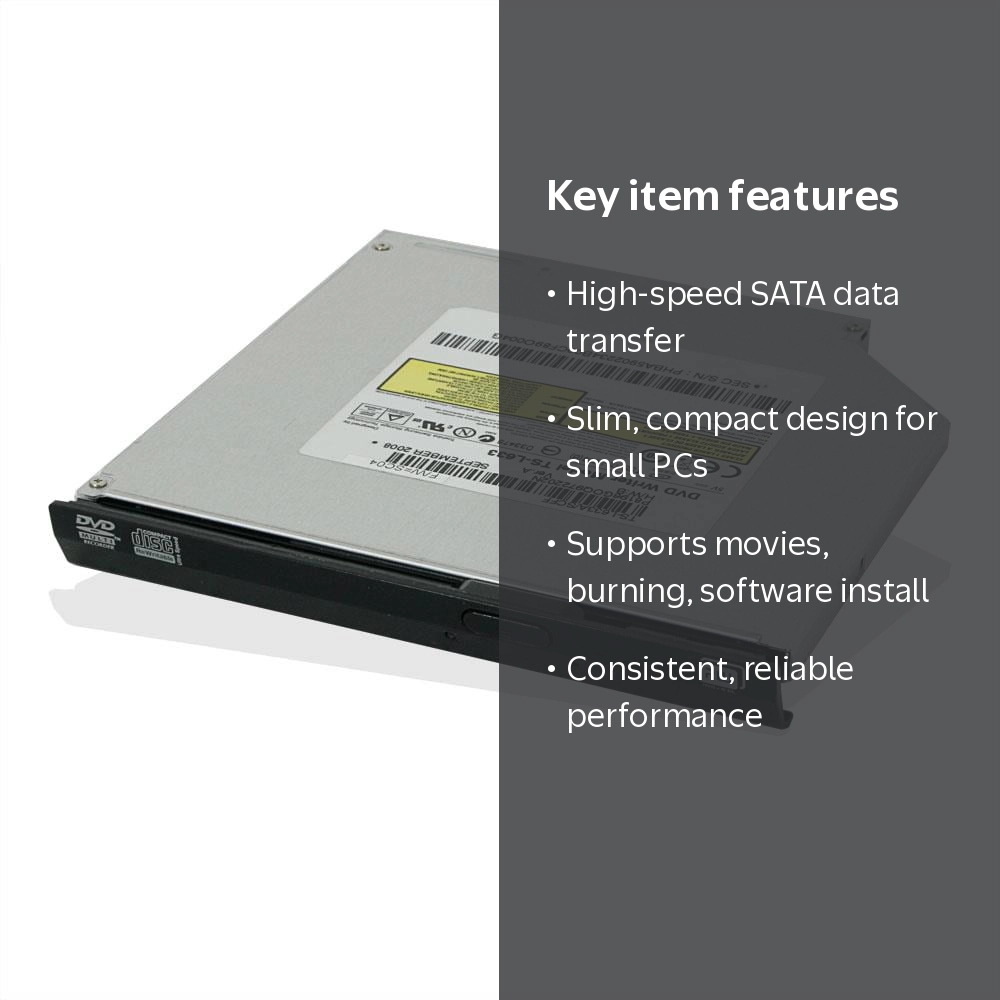 Toshiba, SATA Black DVD-RW Drive, TS-L633, Slim and Compact Design