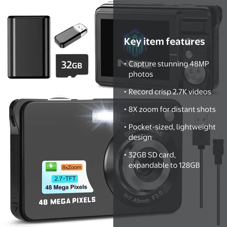 NBD Mini Digital Camera with 48MP 8X Digital Zoom Kids Compact