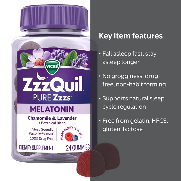 Vicks ZzzQuil Pure Zzzs Melatonin Nighttime Chewables, Sleep Aid