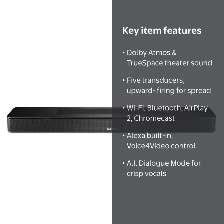 Bose, Smart Sound Bar for TV, Dolby Atmos, BlueTooth Surround