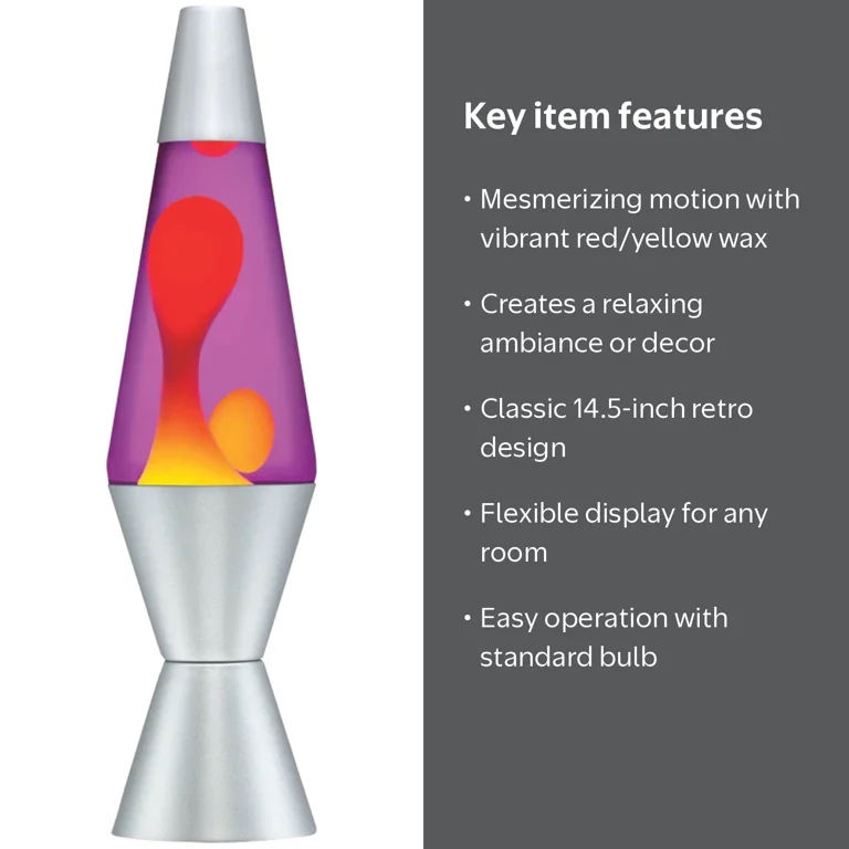 Lava Life, Lava Lamp, 14.5 inch, Red and Yellow Wax in Purple