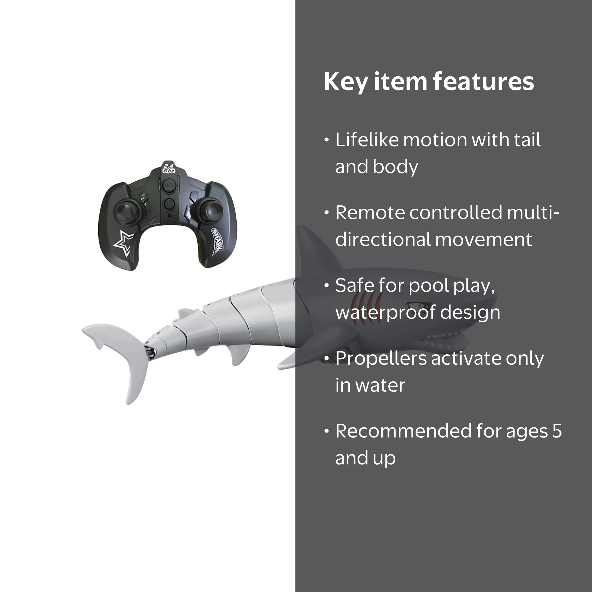 Roboshark R/C Shark Toy- Waterproof Design, Ages 5 and up