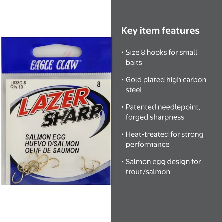 Lazer Sharp L038GH-8 Salmon Egg Hook, Gold, Size 8 Hook - Walmart.com