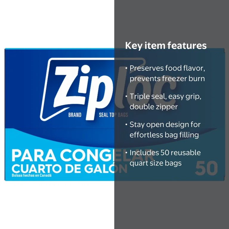 Ziploc® Double Sealable Storage Freezer Bags, Quart Size, Grip 'n
