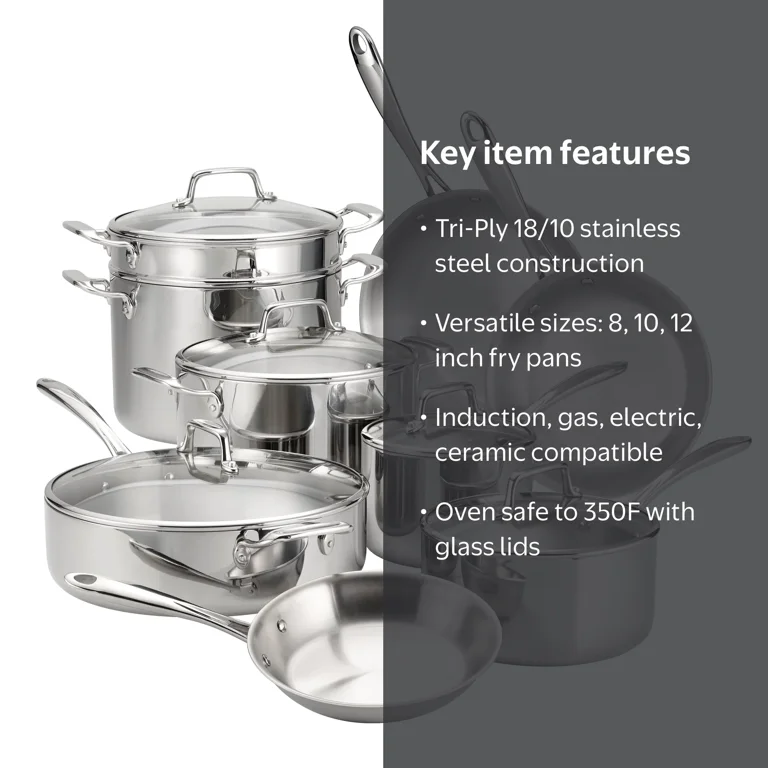 Tramontina 14-Piece Tri-Ply Clad Stainless Steel Cookware Set