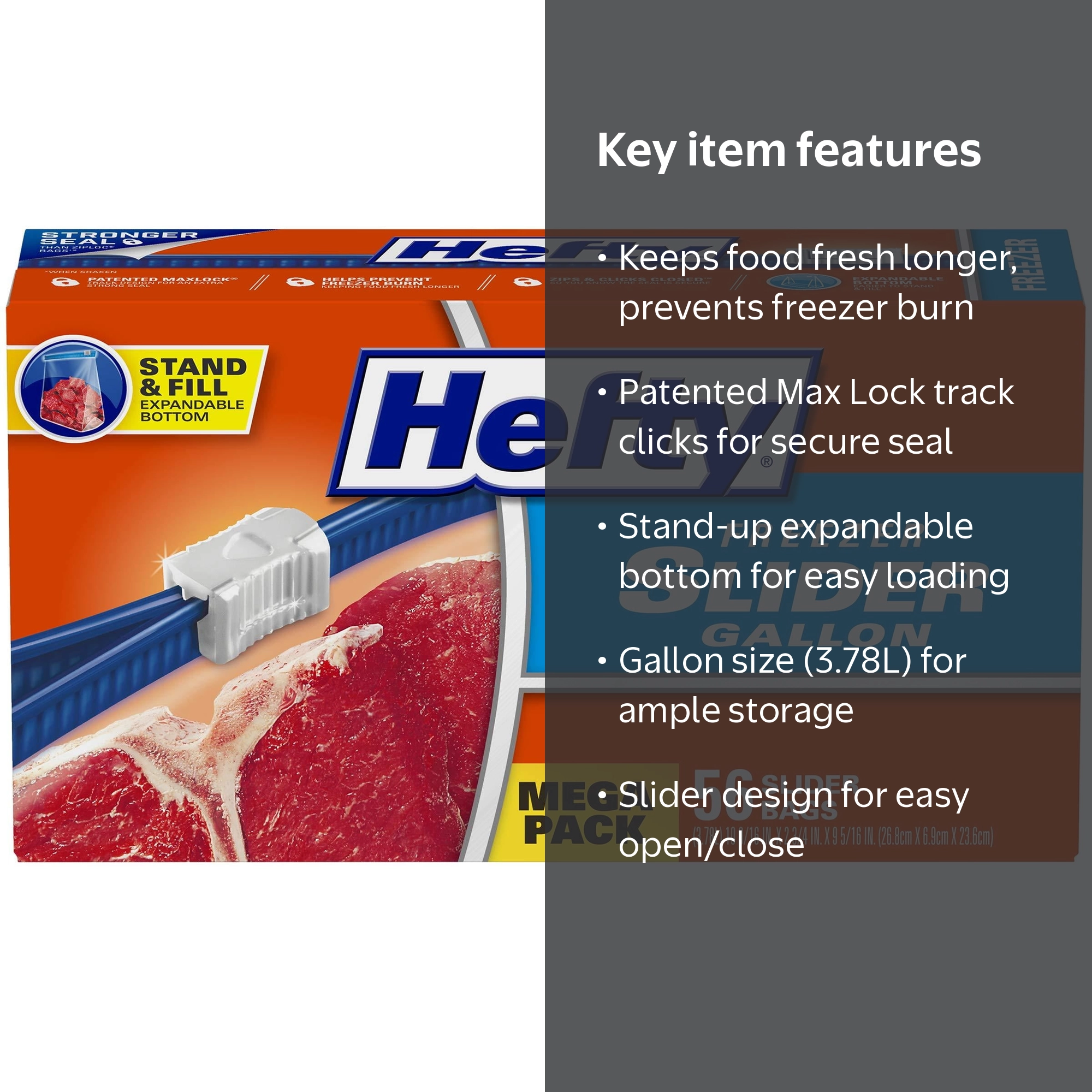 Hefty Slider Freezer Bags, Gallon Size, 56 Count, Max Lock Seal