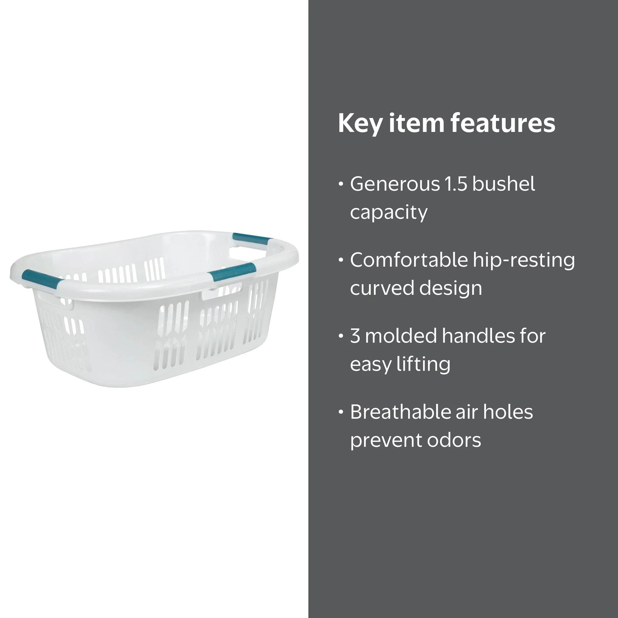 Rubbermaid Compact Plastic Hip Hugger Laundry Basket, 1.5 Bushel