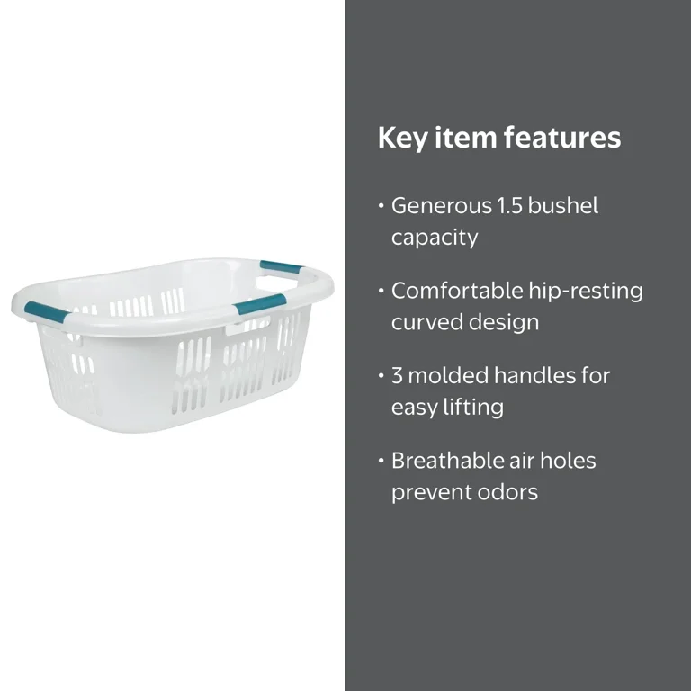 Rubbermaid Compact Plastic Hip Hugger Laundry Basket, 1.5 Bushel