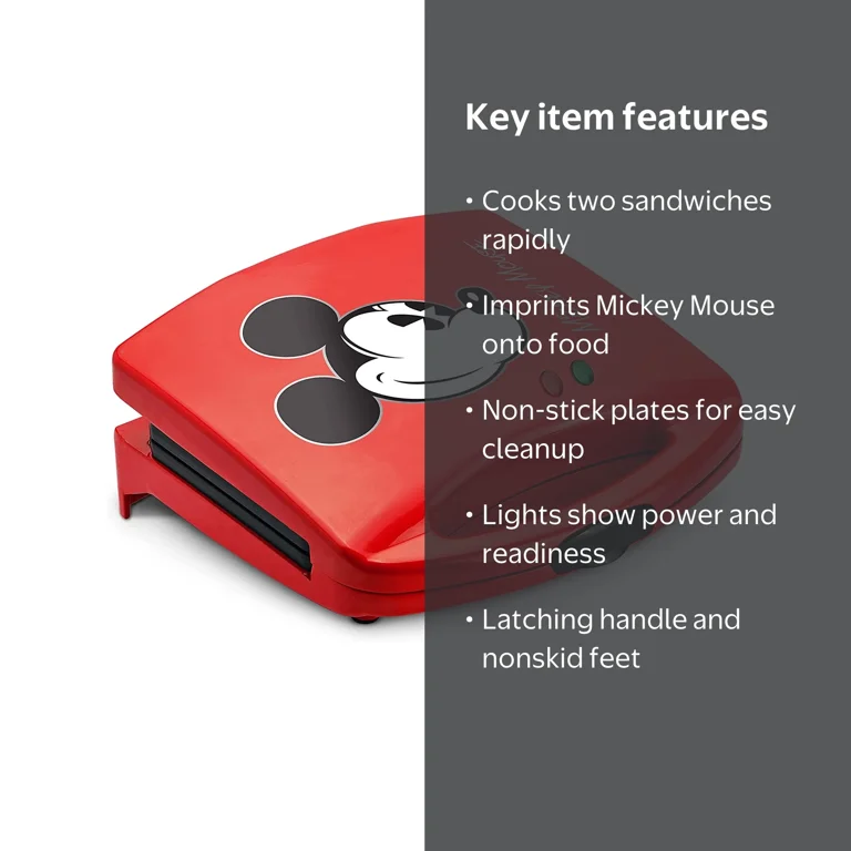 アメリカDisney ミッキー マウス サンドイッチメーカーフレンチトーストも Disney Mickey Mouse Sandwich Maker, Nonstick Plates, Power and