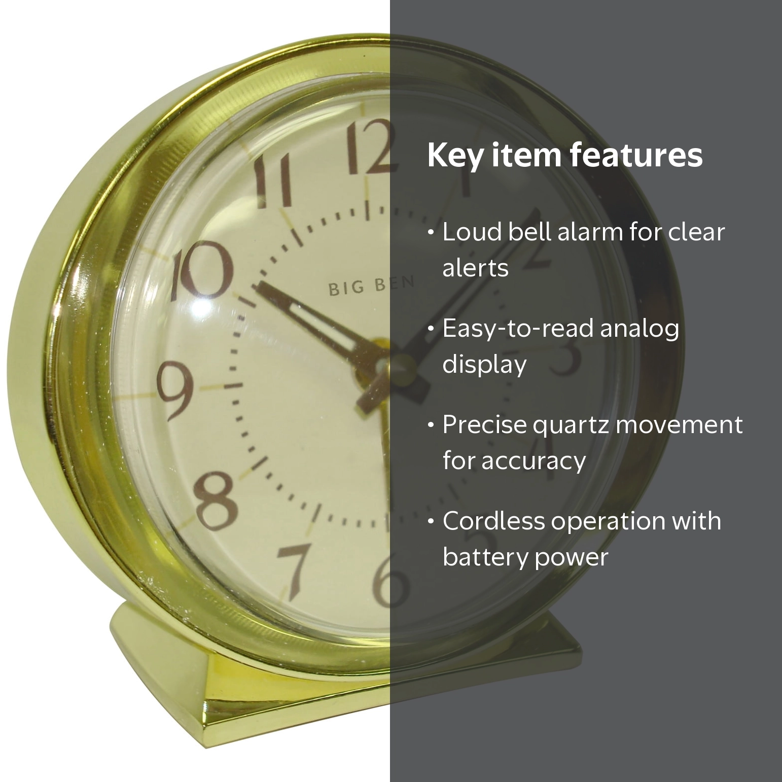 Westclox, Big Ben Quartz Analog Bell Alarm Clock, Gold, 6.6x5.8