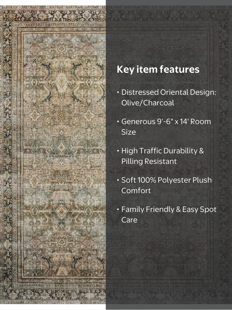 Loloi Layla Printed Oriental Distressed Olive / Charcoal 9'-6