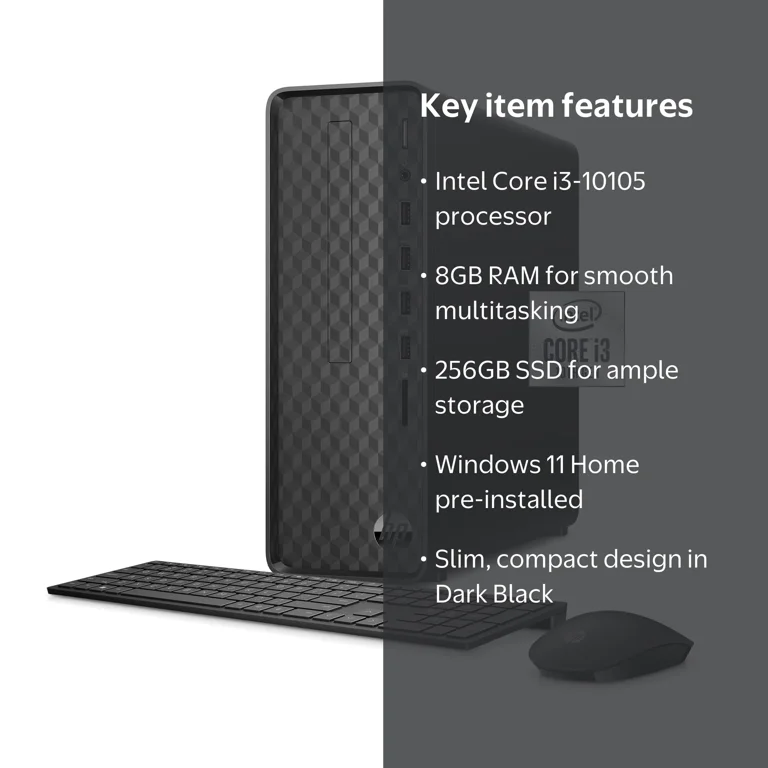HP Slim Mini PC Desktop, Intel Core i3-10105, 8GB RAM, 256GB SSD