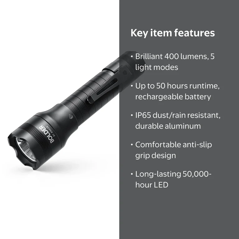 anker super bright tactical flashlight rechargeable 18650 battery included Ultra-Bright with 1300 Lumens, Rechargeable(26650 Included), IPX7 Water-Resistant, Bolder LC130 LED with 5 Light Modes for Camping, Security, Emergency Use : Sports & Outdoors Our brightest flashlight ever Anker Bolder LC40 LED Flashlight