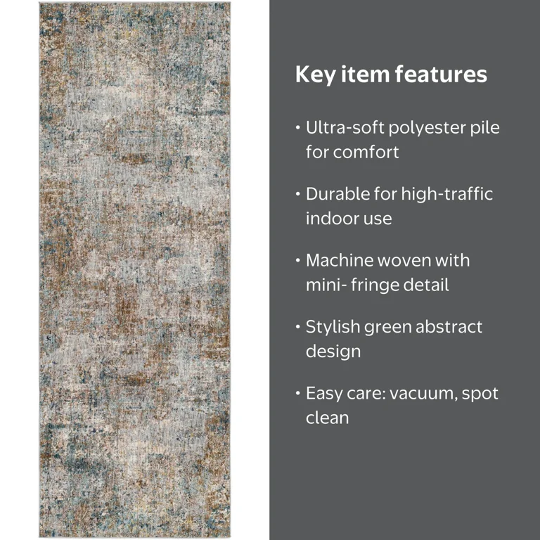 Better Homes & Gardens Green Abstract Runner Area Rug, Green, 2'5